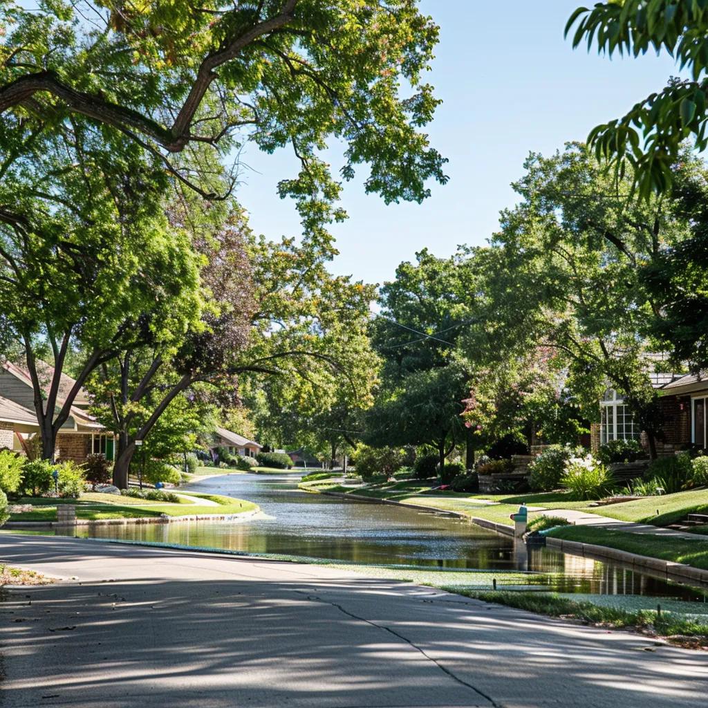 Low-lying neighborhood in Tulsa at risk of flooding, showcasing flood zone indicators