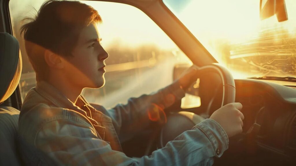 teen or young driving a car in the school
