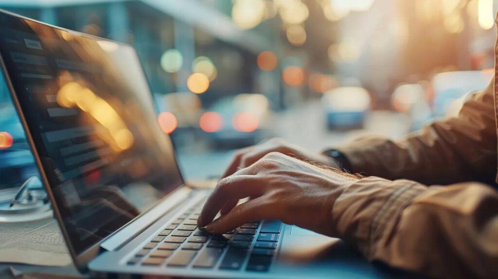 a person scrolling on his laptop to buy a quote car insurance
